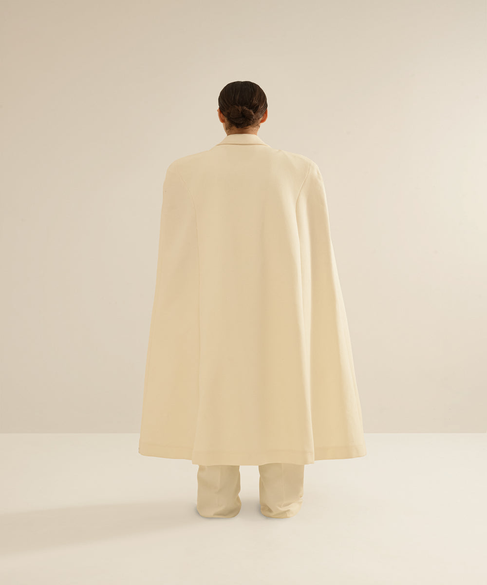 ANOUKI OFF WHITE COTTON CAPE STYLE COAT