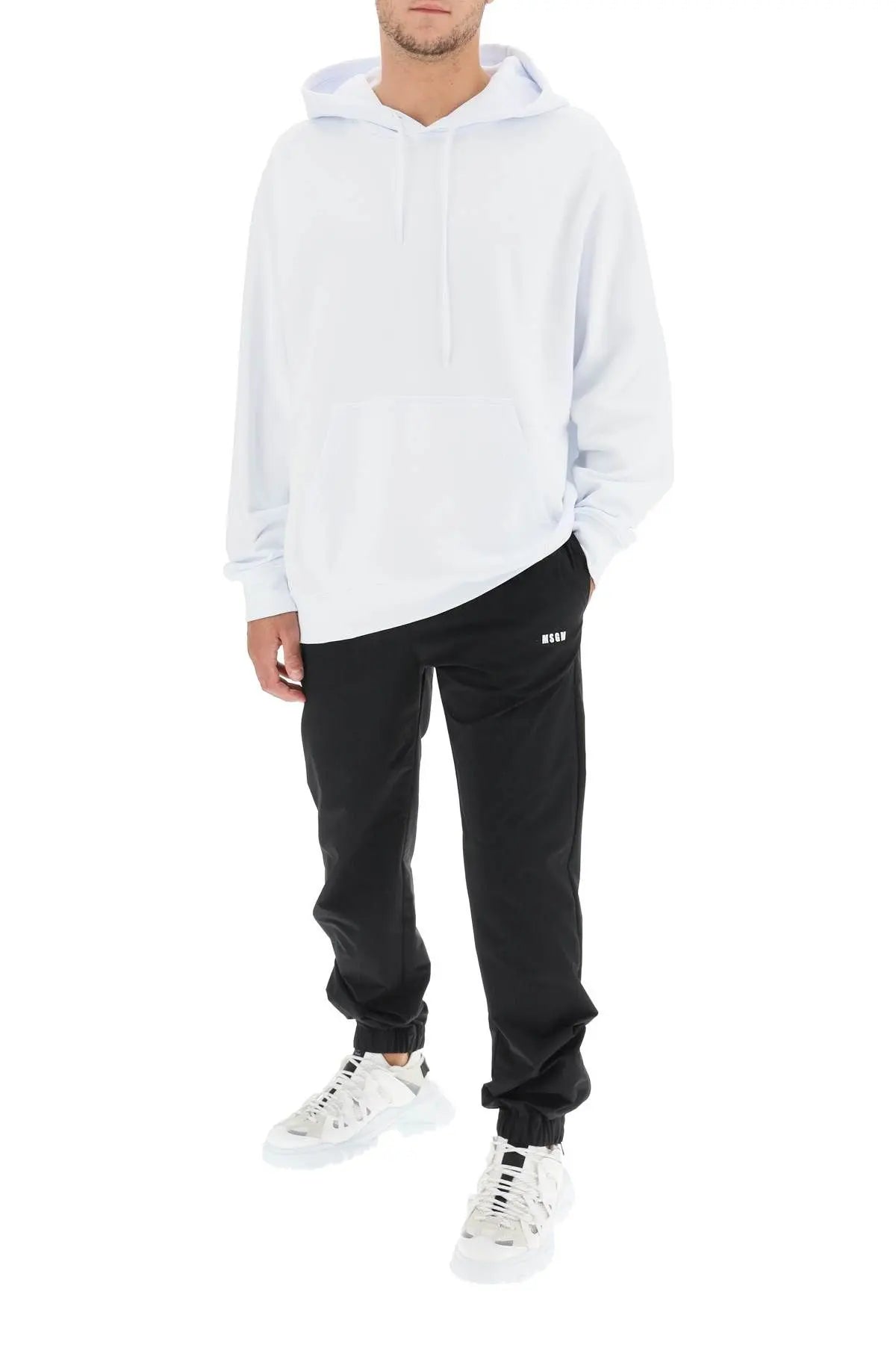 MSGM MAN'S OPTICAL WHITE COTTON SWEATSHIRT