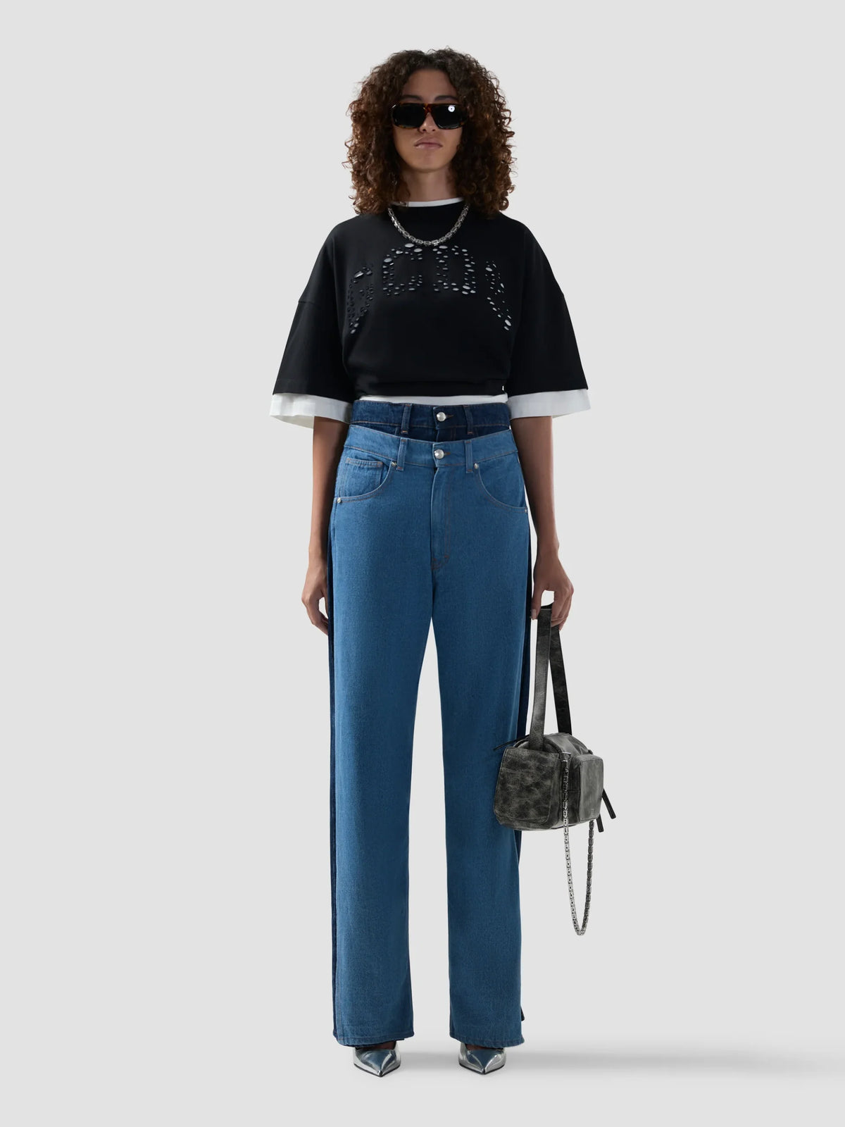 GCDS Denim Layered Loose Fit Trousers