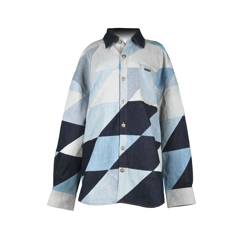 PRIVATE POLICY UPCYCLING PXL CHECKER DENIM SHIRT JACKET