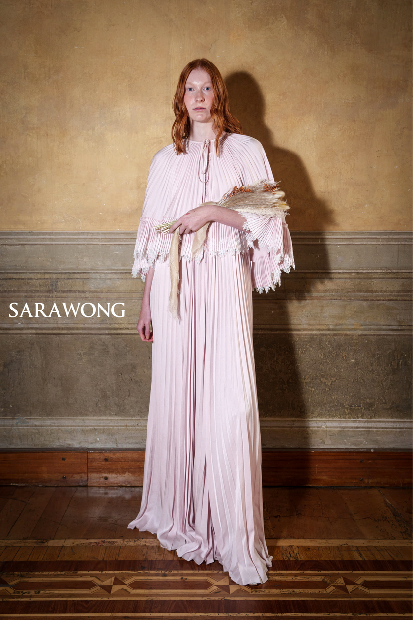 Sara Wong Pink hand-stitched dress