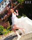 Sara Wong White ostrich fur dress