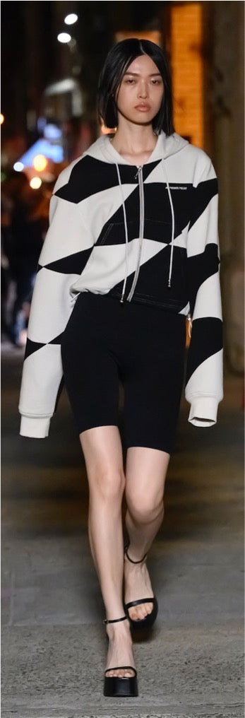 PRIVATE POLICY BLACK AND WHITE PXL CHECKER PIECING CROP JACKET