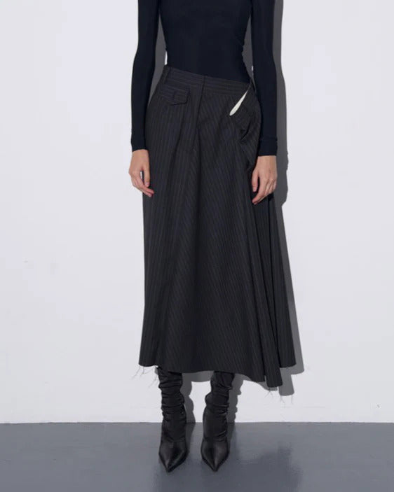 GUDO ASYMMETRIC MIDI SKIRT