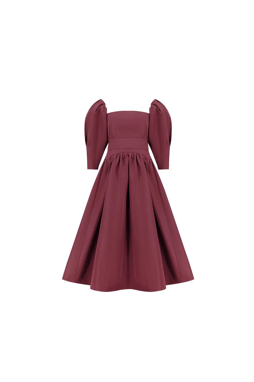 En&Ay Burgundy puff sleeves dress in taffeta