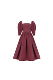 En&Ay Burgundy puff sleeves dress in taffeta