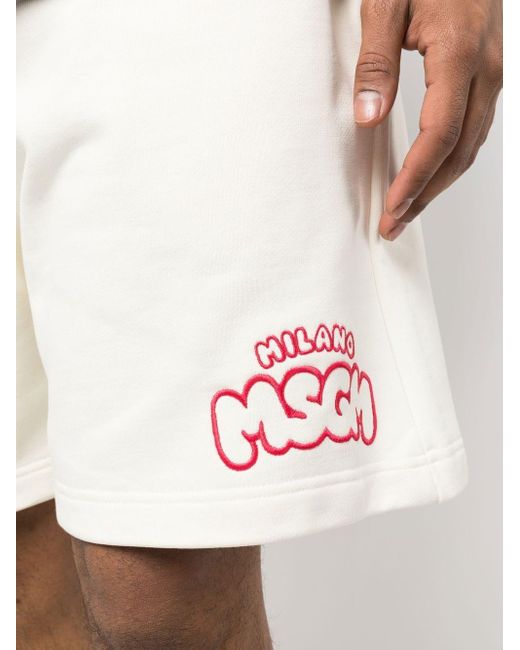 MSGM MAN'S COTTON CREAM SHORTS