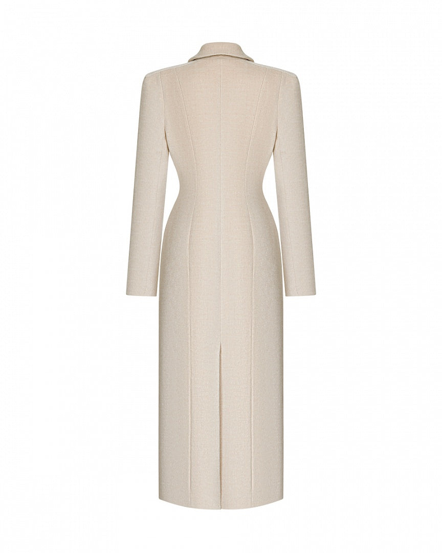 Arapkhanova Square shoulder fitted coat beige