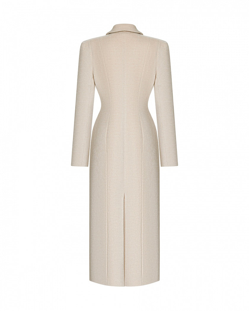 Arapkhanova Square shoulder fitted coat beige