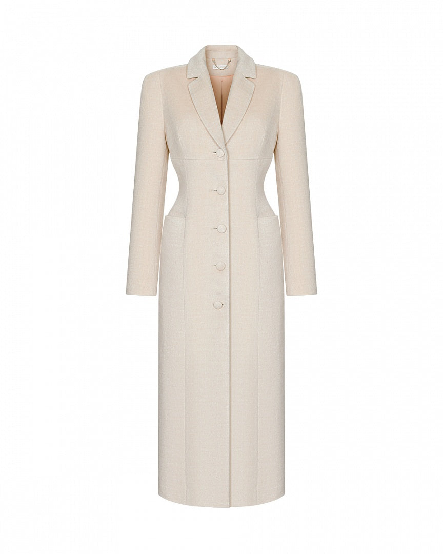 Arapkhanova Square shoulder fitted coat beige