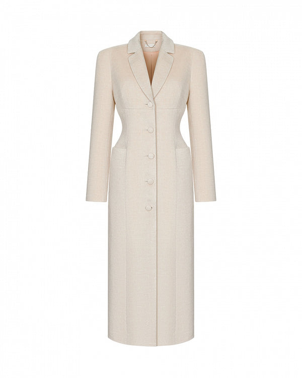 Arapkhanova Square shoulder fitted coat beige