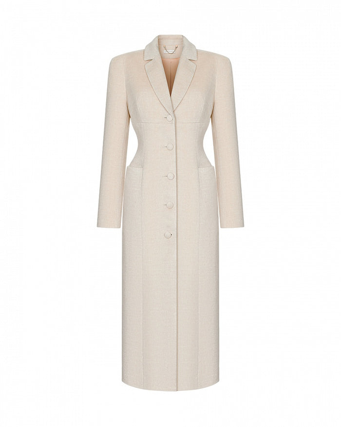 Arapkhanova Square shoulder fitted coat beige