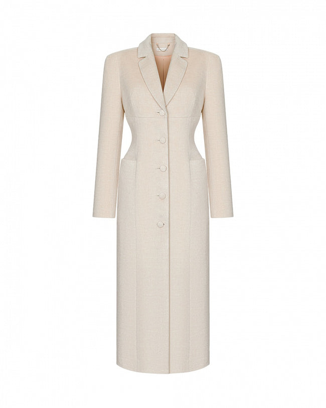 Arapkhanova Square shoulder fitted coat beige