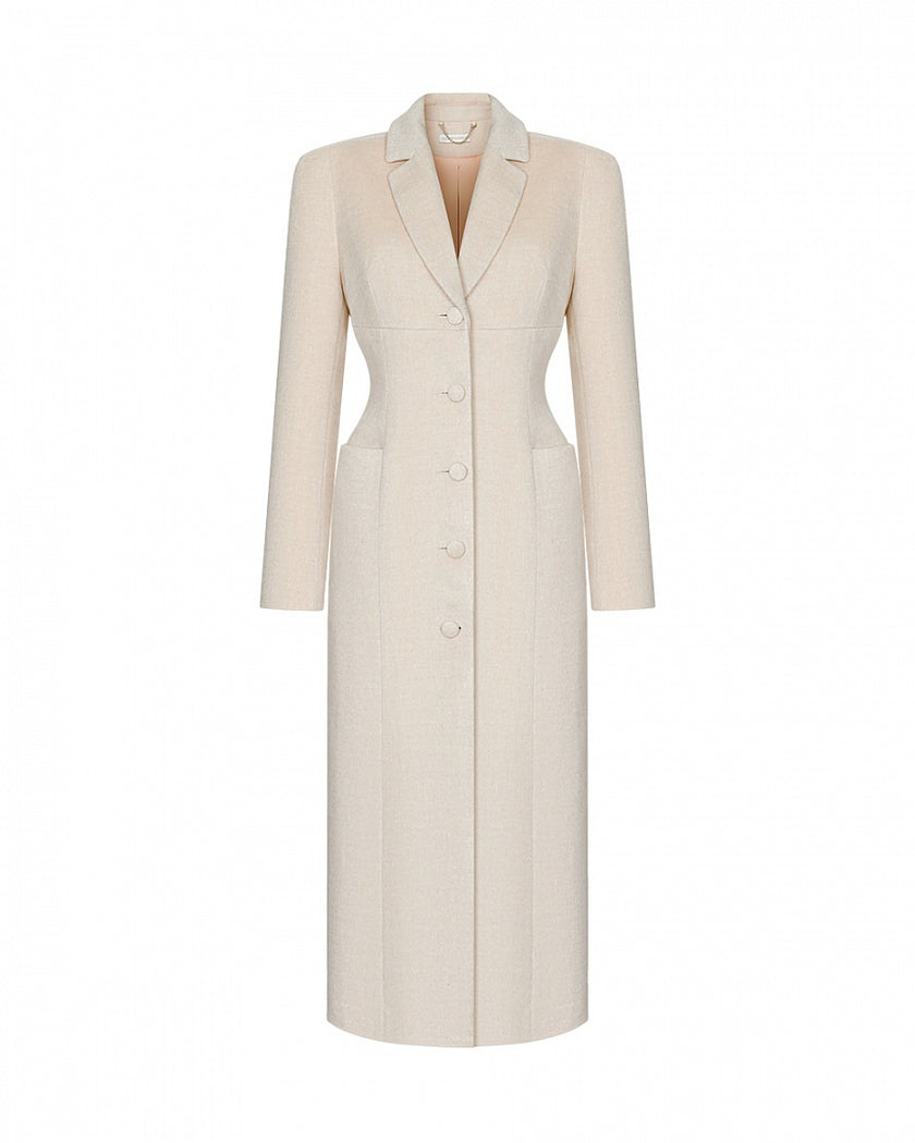 Arapkhanova Square shoulder fitted coat beige