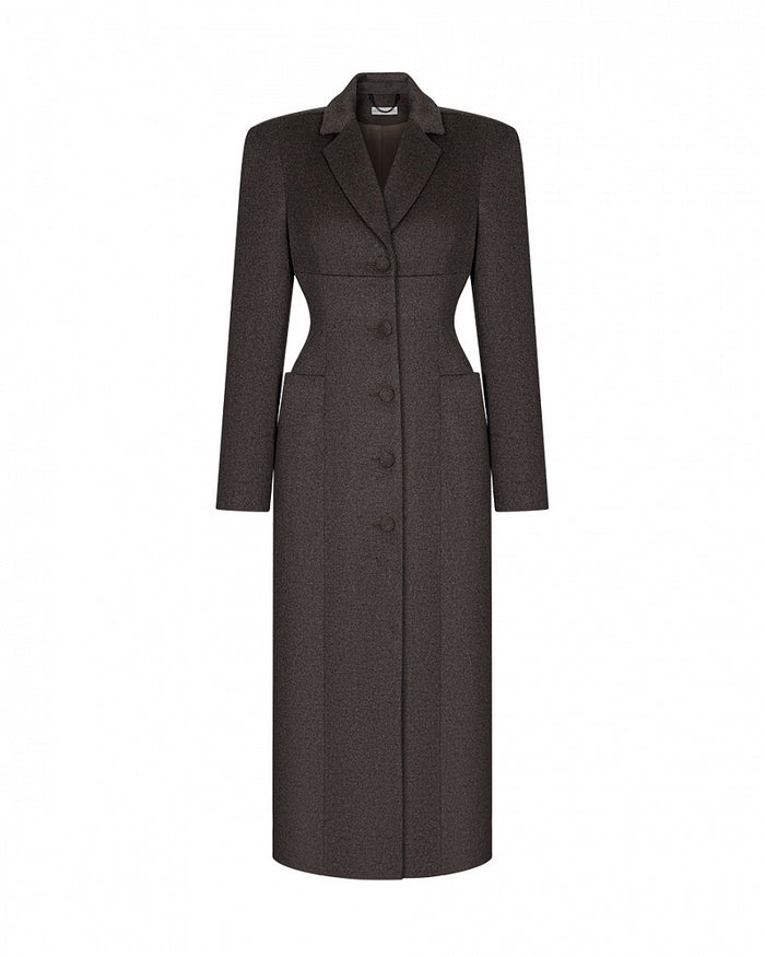 Arapkhanova Square shoulder fitted coat brown
