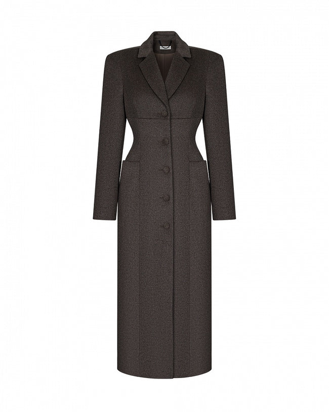 Arapkhanova Square shoulder fitted coat brown