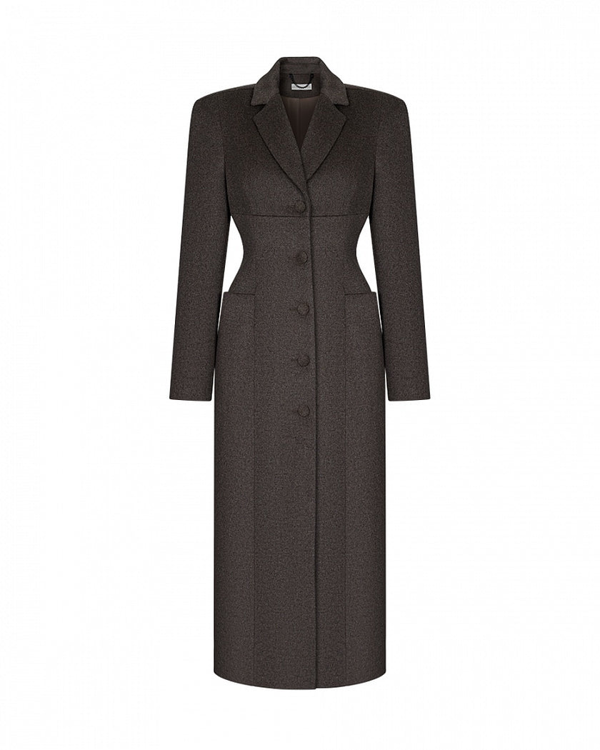 Arapkhanova Square shoulder fitted coat brown