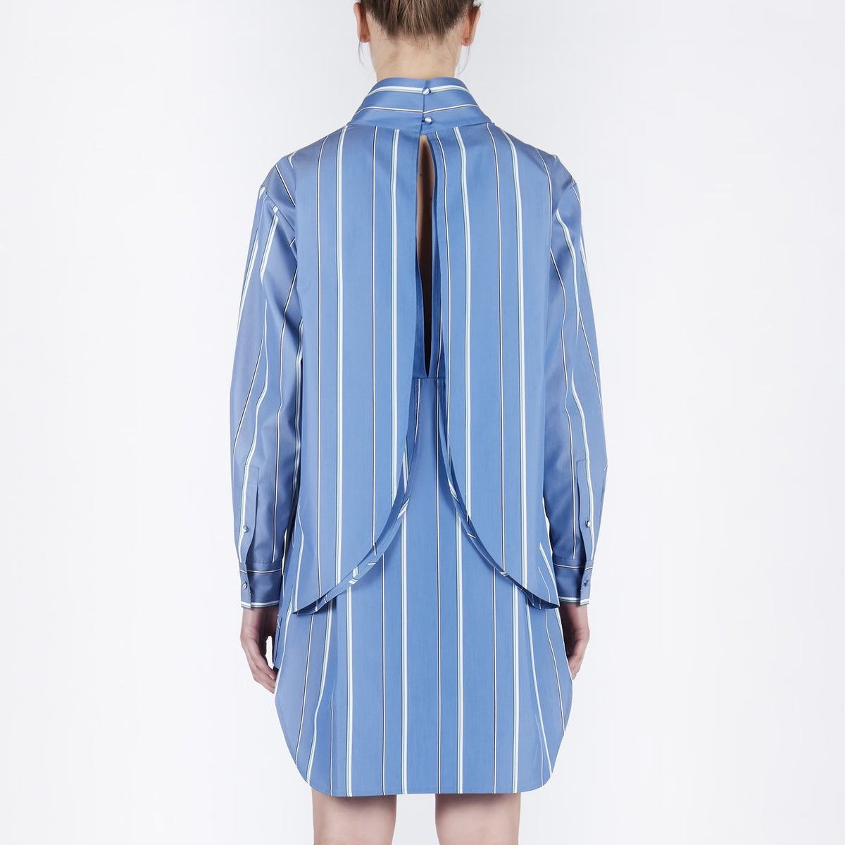 Back Open Stripe Shirts Dress