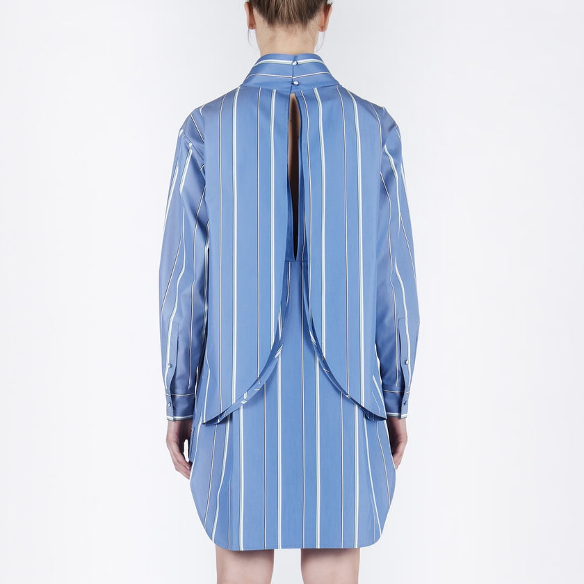 Back Open Stripe Shirts Dress