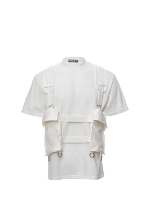 PRIVATE POLICY MESH POCKETS WHITE HARNESS T-SHIRT