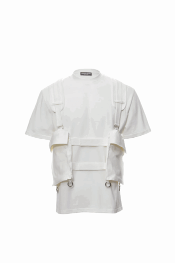 PRIVATE POLICY MESH POCKETS WHITE HARNESS T-SHIRT