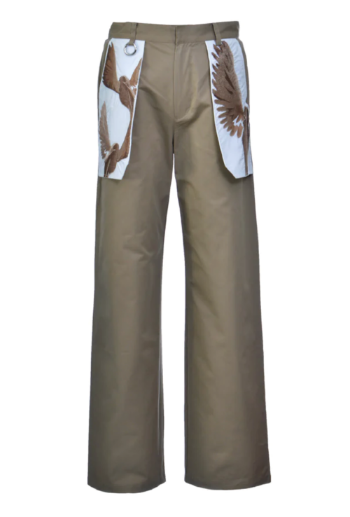 PRIVATE POLICY DOVE EMBROIDERY KHAKI PANTS