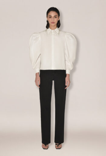 Anouki Slim Fitted White Shirt With Crystal Details On The Collar