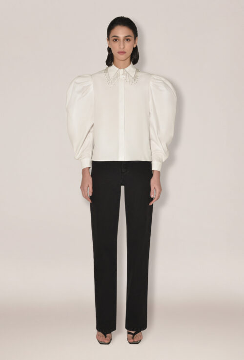 Anouki Slim Fitted White Shirt With Crystal Details On The Collar