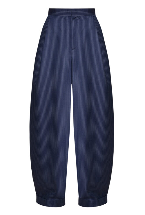 Anouki Navy Wool Striped Wide Leg Pants