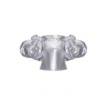 Anouki Off Shoulder Silver Silk Blouse