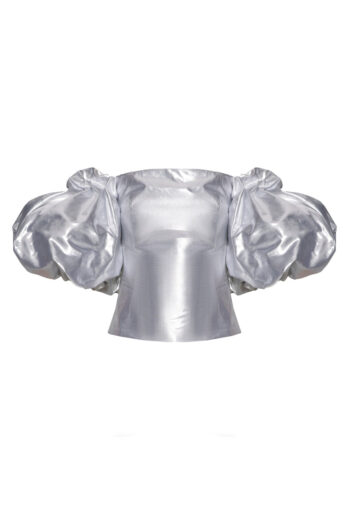 Anouki Off Shoulder Silver Silk Blouse