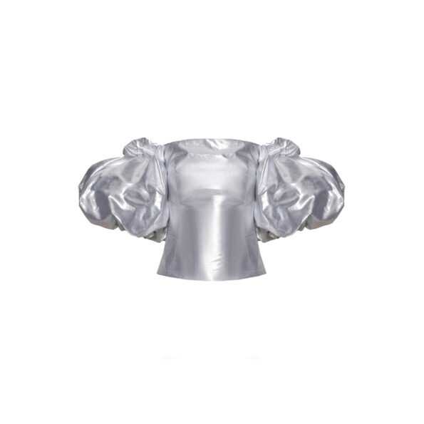 Anouki Off Shoulder Silver Silk Blouse
