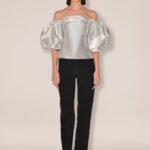 Anouki Off Shoulder Silver Silk Blouse