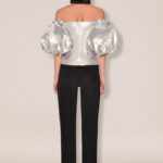 Anouki Off Shoulder Silver Silk Blouse