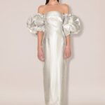 Anouki Corset Style Silver Silk Dress With Falling Sleeves
