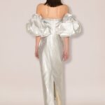 Anouki Corset Style Silver Silk Dress With Falling Sleeves