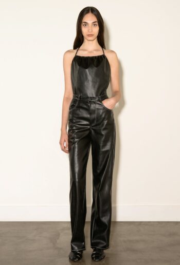 DENIM STYLE BLACK VEGAN LEATHER PANTS WITH WITH STICHES