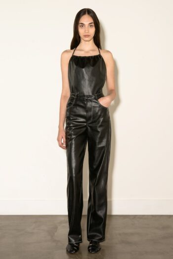 DENIM STYLE BLACK VEGAN LEATHER PANTS WITH WITH STICHES