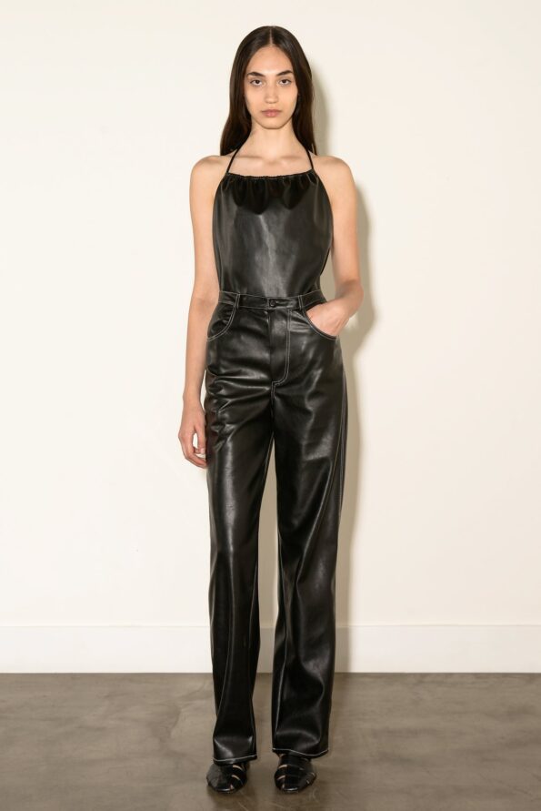 DENIM STYLE BLACK VEGAN LEATHER PANTS WITH WITH STICHES,LEATHER PANTS WITH WITH STICHES,BLACK VEGAN LEATHER PANTS WITH WITH STICHES