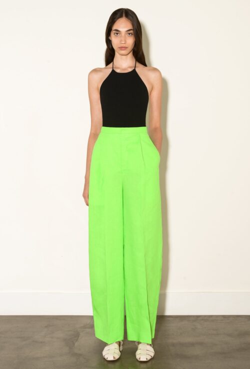 HIGH WAIST WIDE LEG NEON YELLOW LINEN PANTS