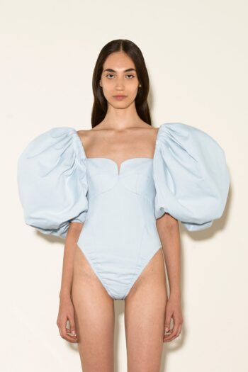 COTTON BUSTIER BODYSUIT WITH PUFF SLEEVS