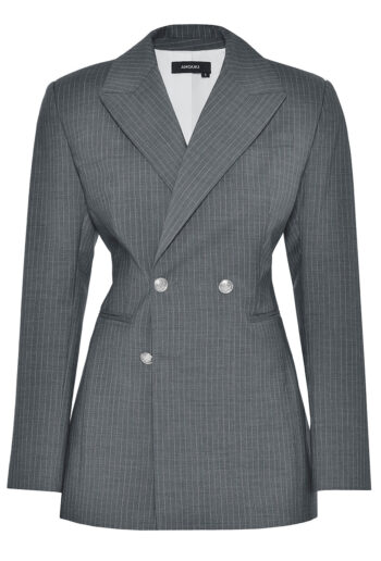 ANOUKI STRIPED GREY WOOL DOUBLE BREASTED BLAZER