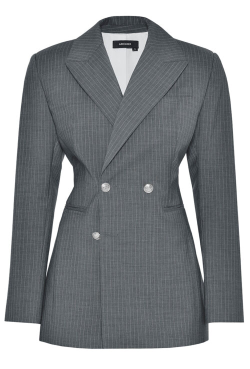 ANOUKI STRIPED GREY WOOL DOUBLE BREASTED BLAZER