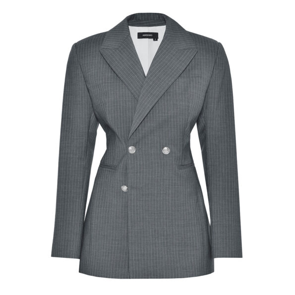 ANOUKI STRIPED GREY WOOL DOUBLE BREASTED BLAZER