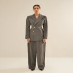 ANOUKI STRIPED GREY WOOL DOUBLE BREASTED BLAZER