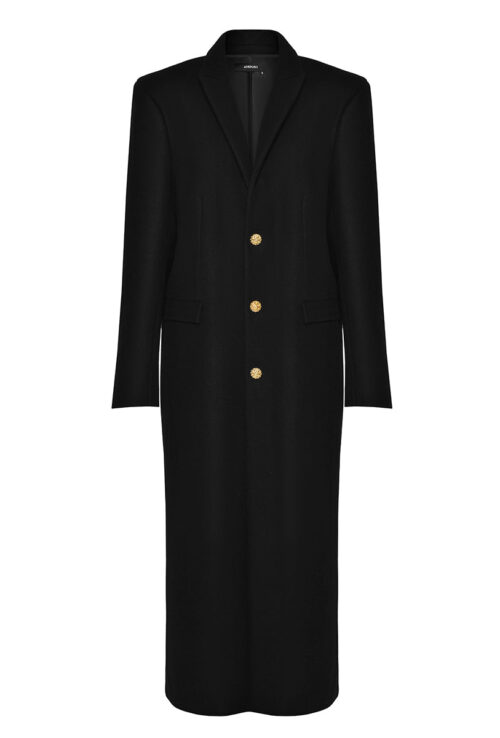 ANOUKI BLACK PRESSED WOOL MAN STYLE COAT