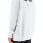 MSGM MAN'S OPTICAL WHITE COTTON SWEATSHIRT