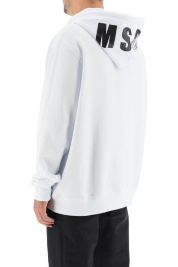 MSGM MAN'S OPTICAL WHITE COTTON SWEATSHIRT