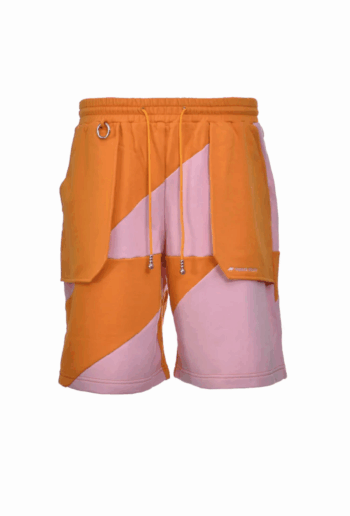 PRIVATE POLICY ORANGE AND PINK PXL CHECKER PIECING SHORTS