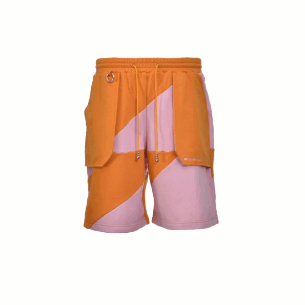 PRIVATE POLICY ORANGE AND PINK PXL CHECKER PIECING SHORTS